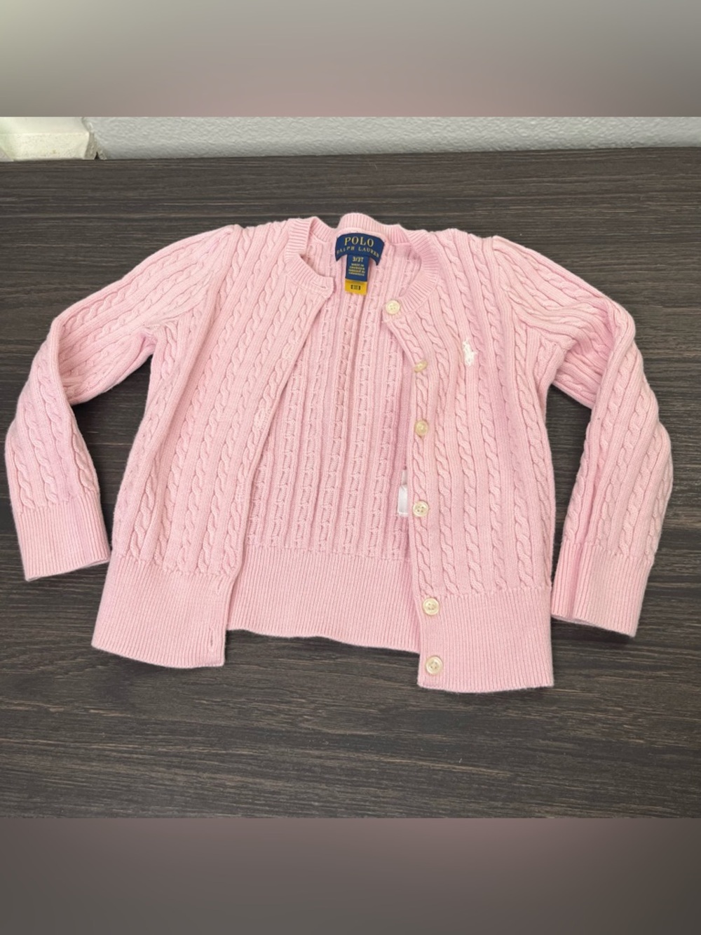 Pink Polo Ralph Lauren Girls Cable Knit Cotton Cardigan Sweater EUC 3T school